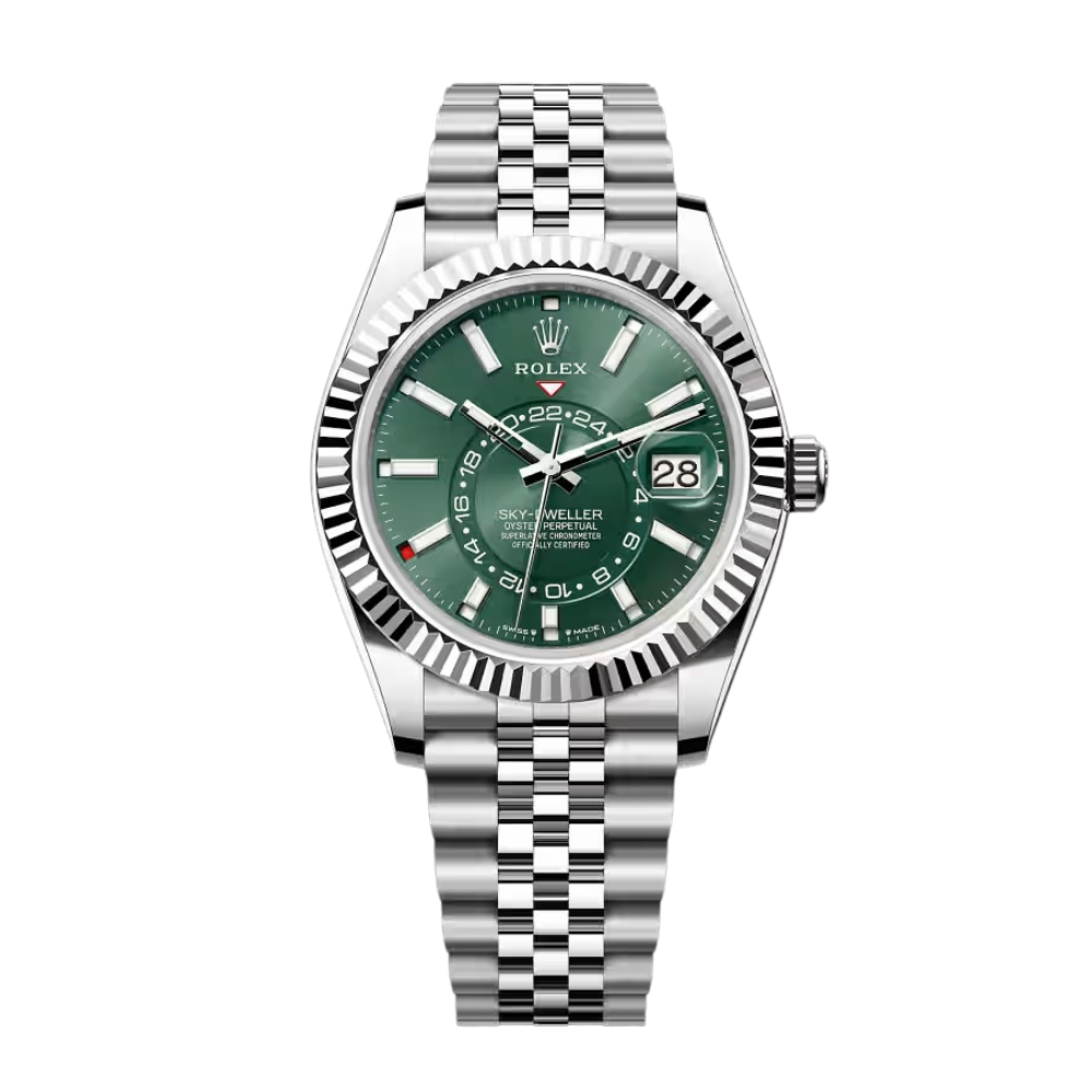 Sport-dress three-hand, steel, green sunburst dial