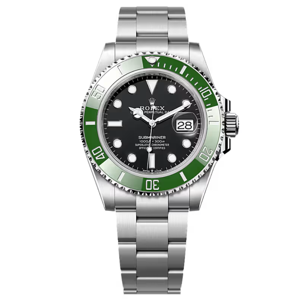 Square diver, steel, green 60-minute bezel, black dial