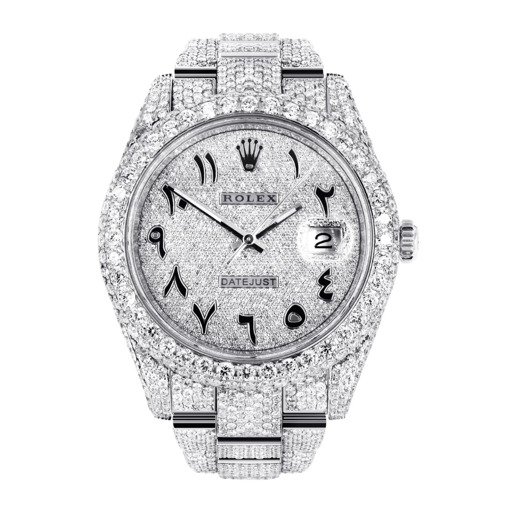Faceted case, steel, silver-white dial, integrated bracelet