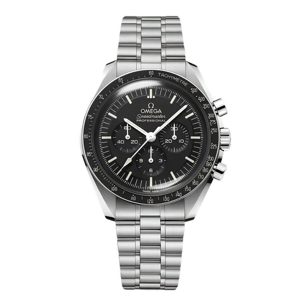 Chronograph, steel, black tachymeter bezel, black dial