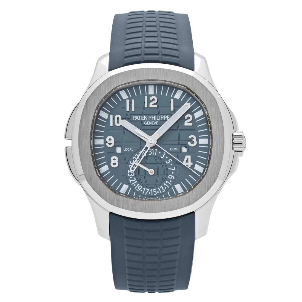 Round, steel, navy sunburst dial, navy rubber strap