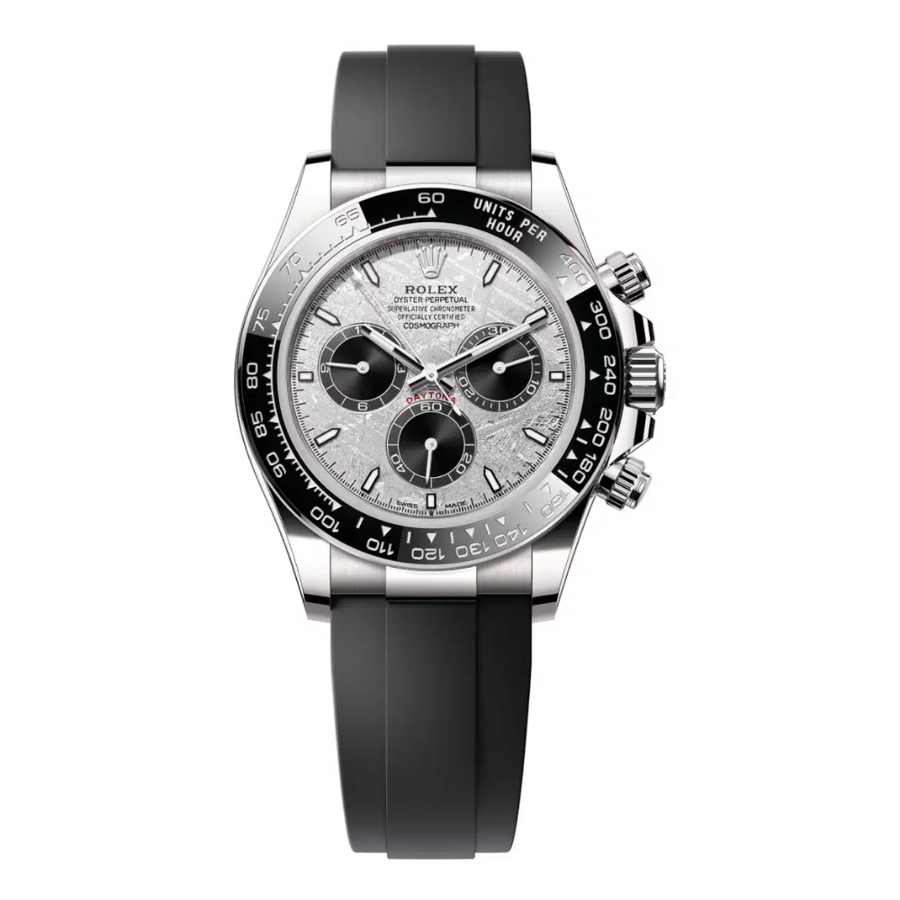 Minimalist, steel, silver-white sunburst dial, black rubber strap