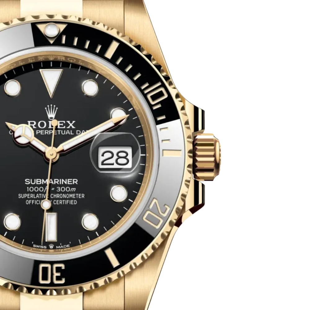 Octagonal with screws, full gold, black dial