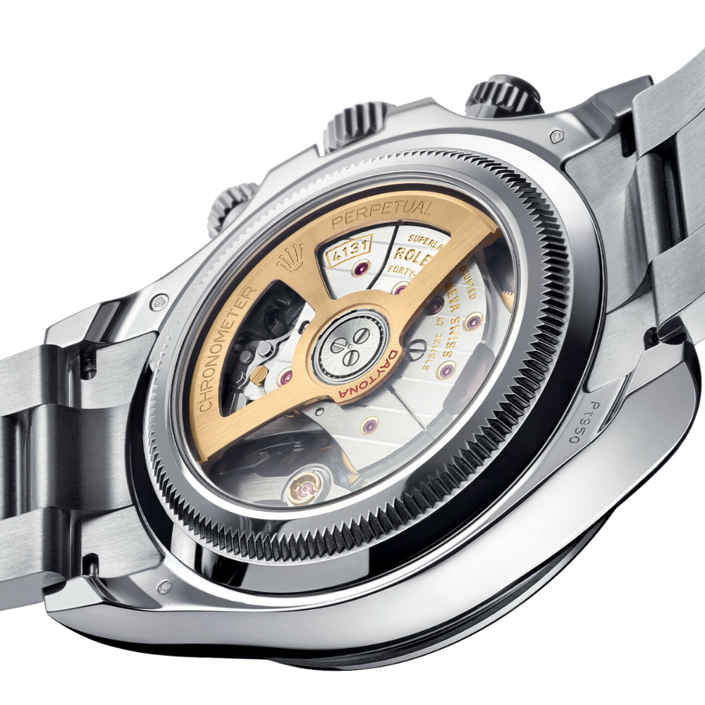 Steel, plain ice-blue dial, case with side pushers