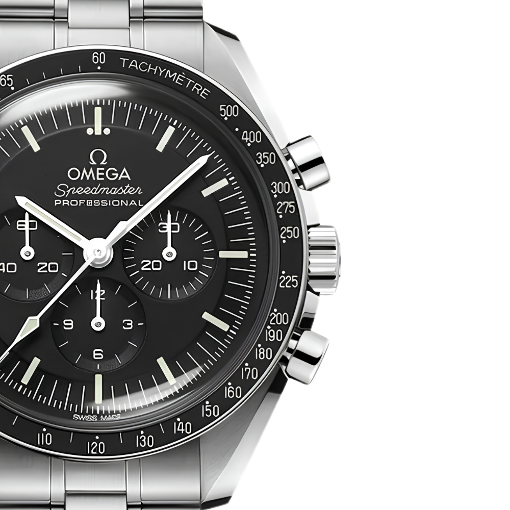 Chronograph, steel, black tachymeter bezel, black dial