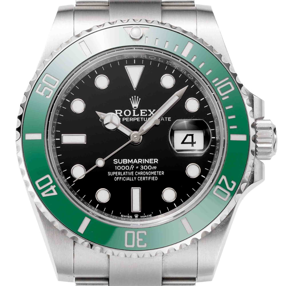 Square diver, steel, green 60-minute bezel, black dial