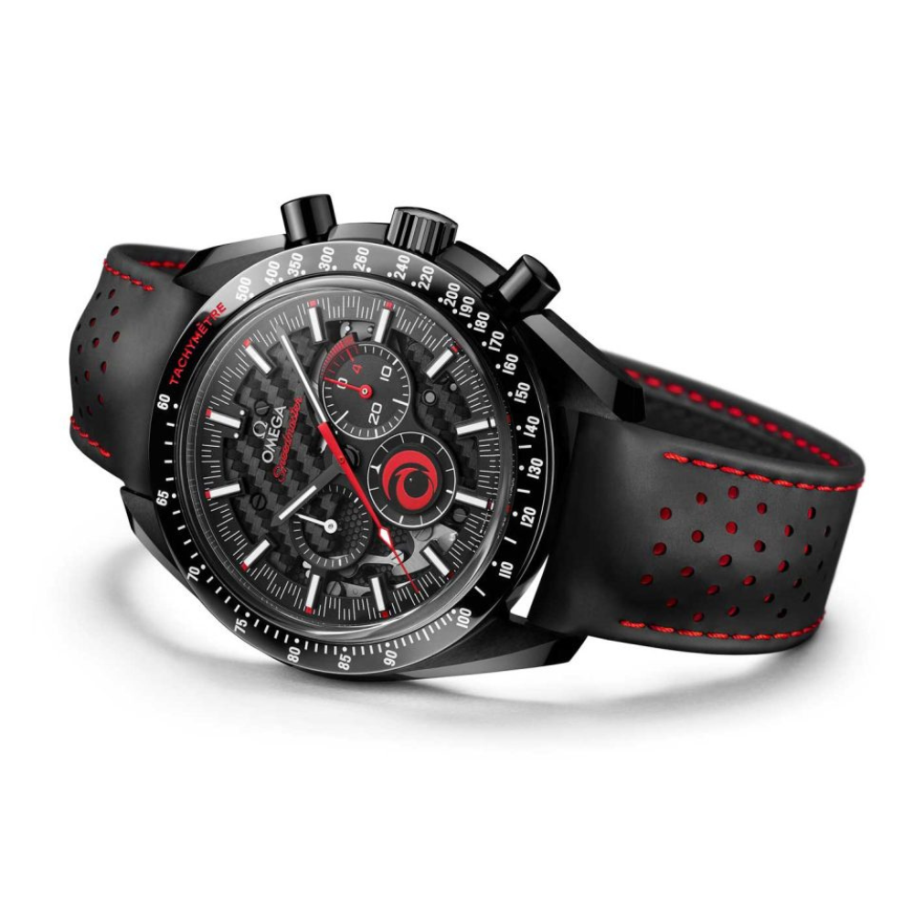 All-black chronograph with red accents