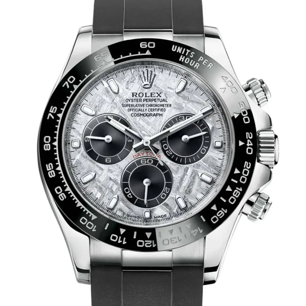 Minimalist, steel, silver-white sunburst dial, black rubber strap