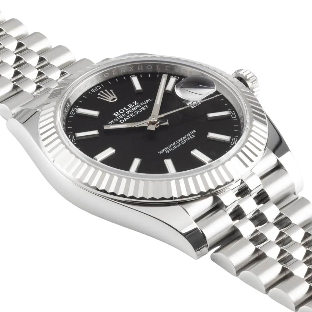 Classic three-hand, steel, plain black dial