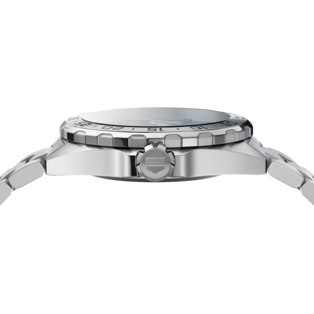Triangular case, steel, black sunburst dial