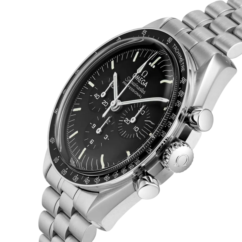 Chronograph, steel, black tachymeter bezel, black dial