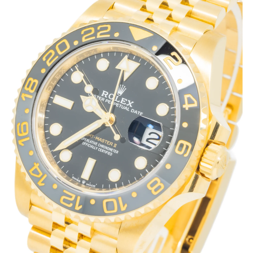 Slim rectangular, full gold, black dial