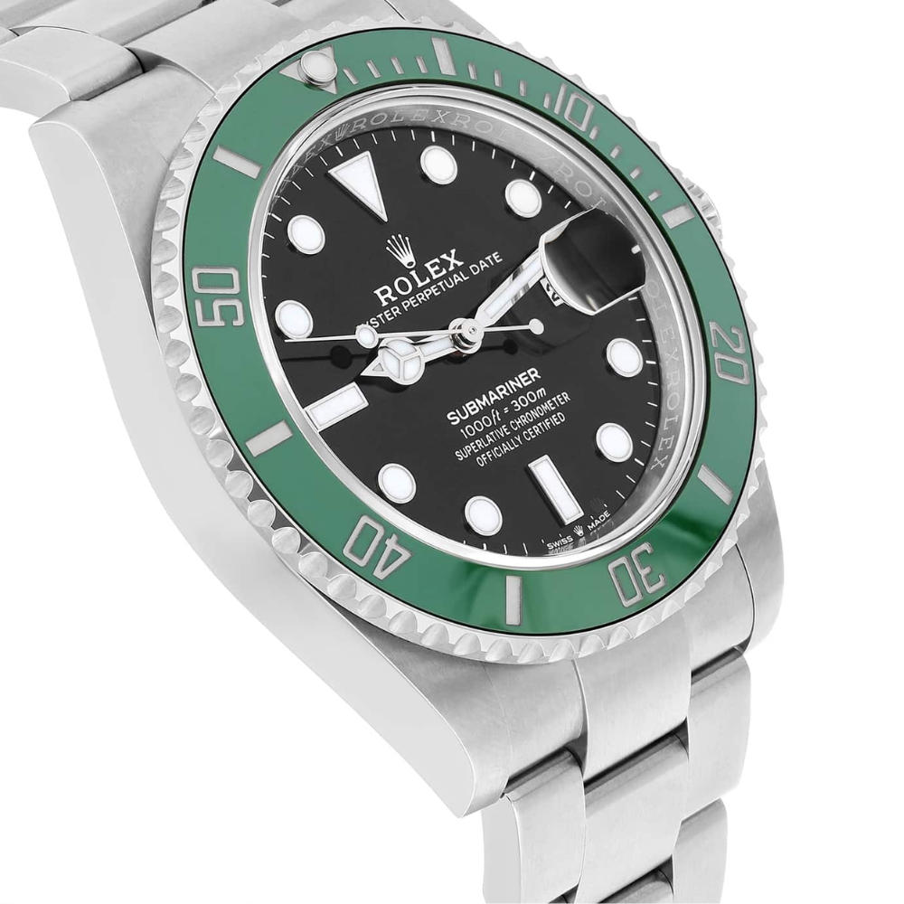 Square diver, steel, green 60-minute bezel, black dial