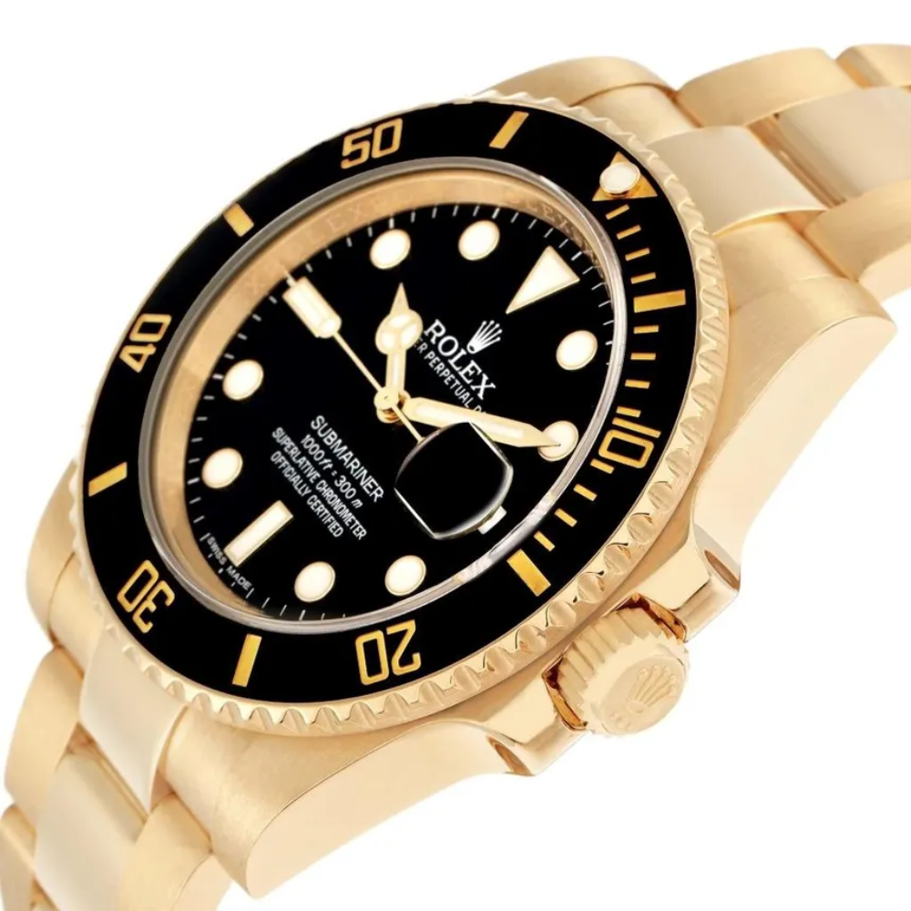 Octagonal with screws, full gold, black dial