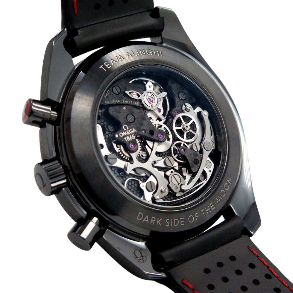 All-black chronograph with red accents
