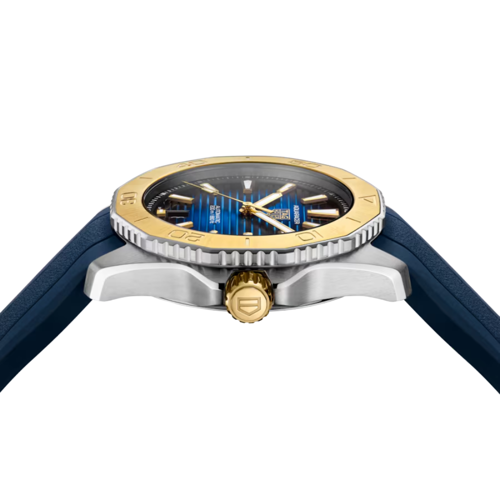 Octagonal, steel with bronze-olive bezel, ivory dial, white rubber strap