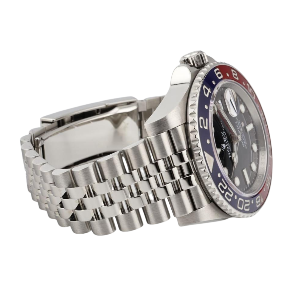 GMT, steel, two-tone blue and red 24-hour bezel, black dial