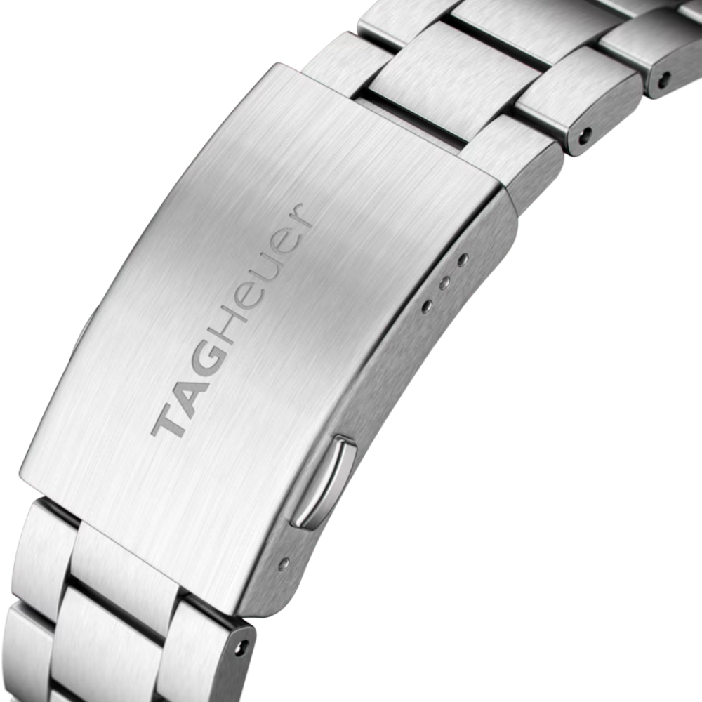 Triangular case, steel, black sunburst dial
