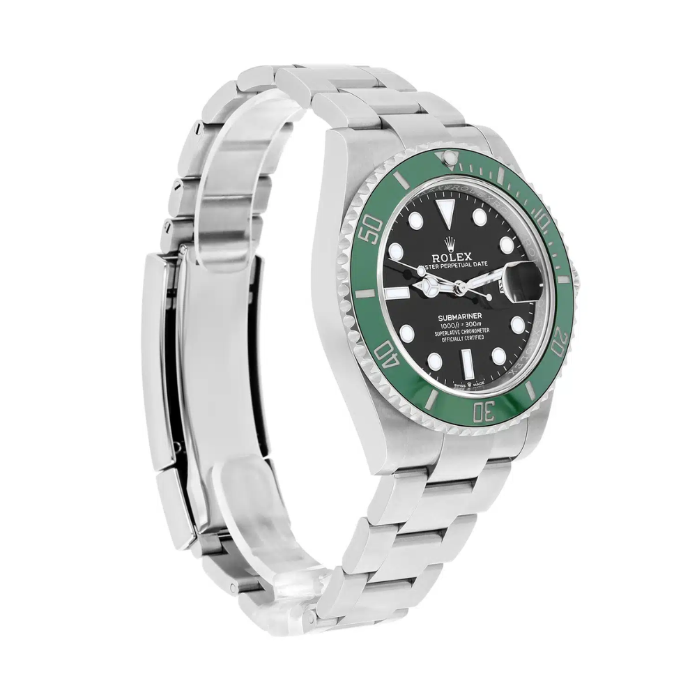 Square diver, steel, green 60-minute bezel, black dial