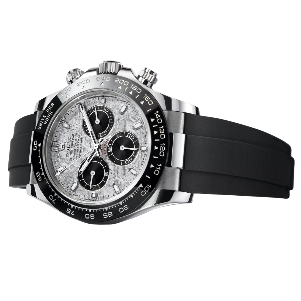 Minimalist, steel, silver-white sunburst dial, black rubber strap