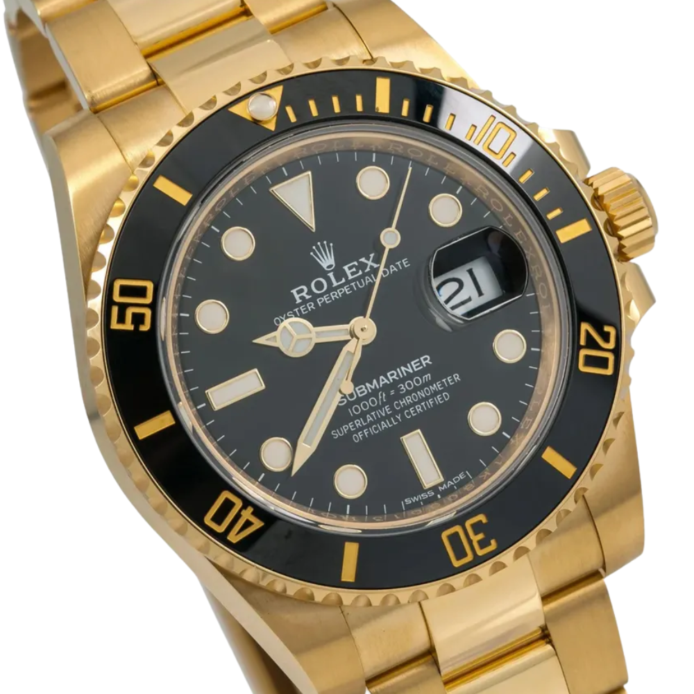 Octagonal with screws, full gold, black dial