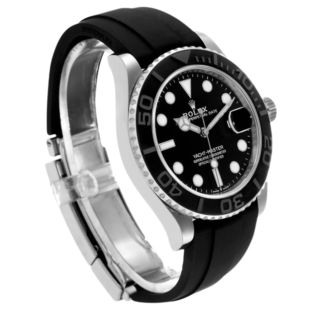 Octagonal case with 8-screw bezel, steel, black dial, black rubber strap