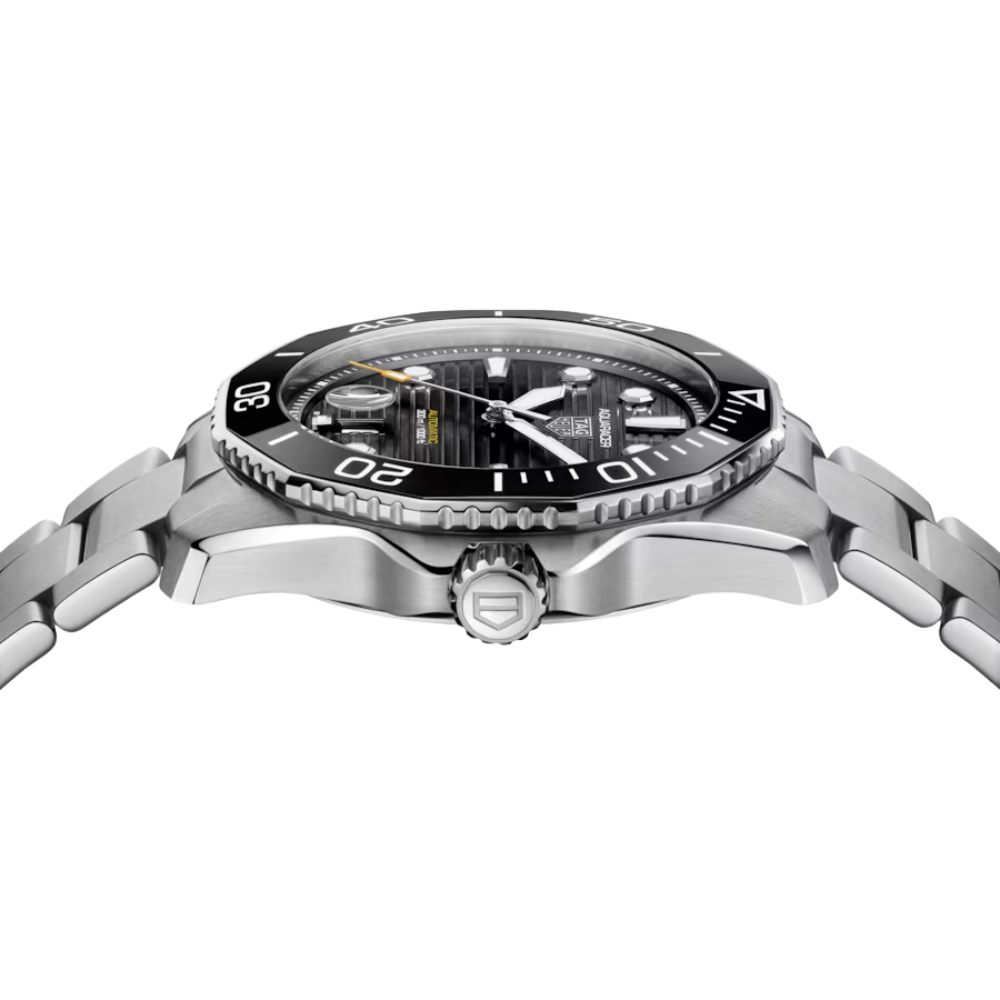 Pentagonal case, steel, silver sunburst dial