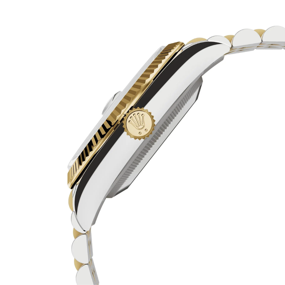 Two-tone steel and gold chronograph, black dial