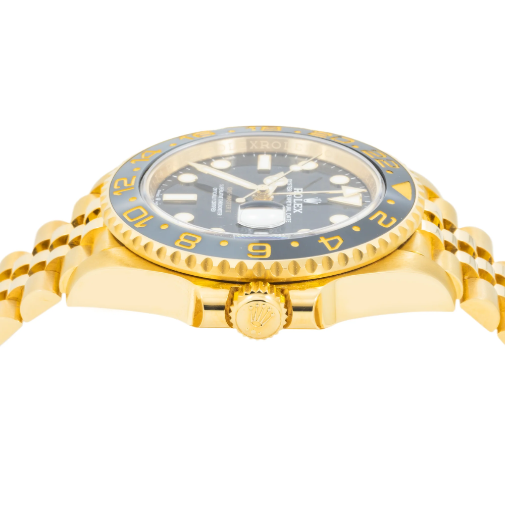 Slim rectangular, full gold, black dial