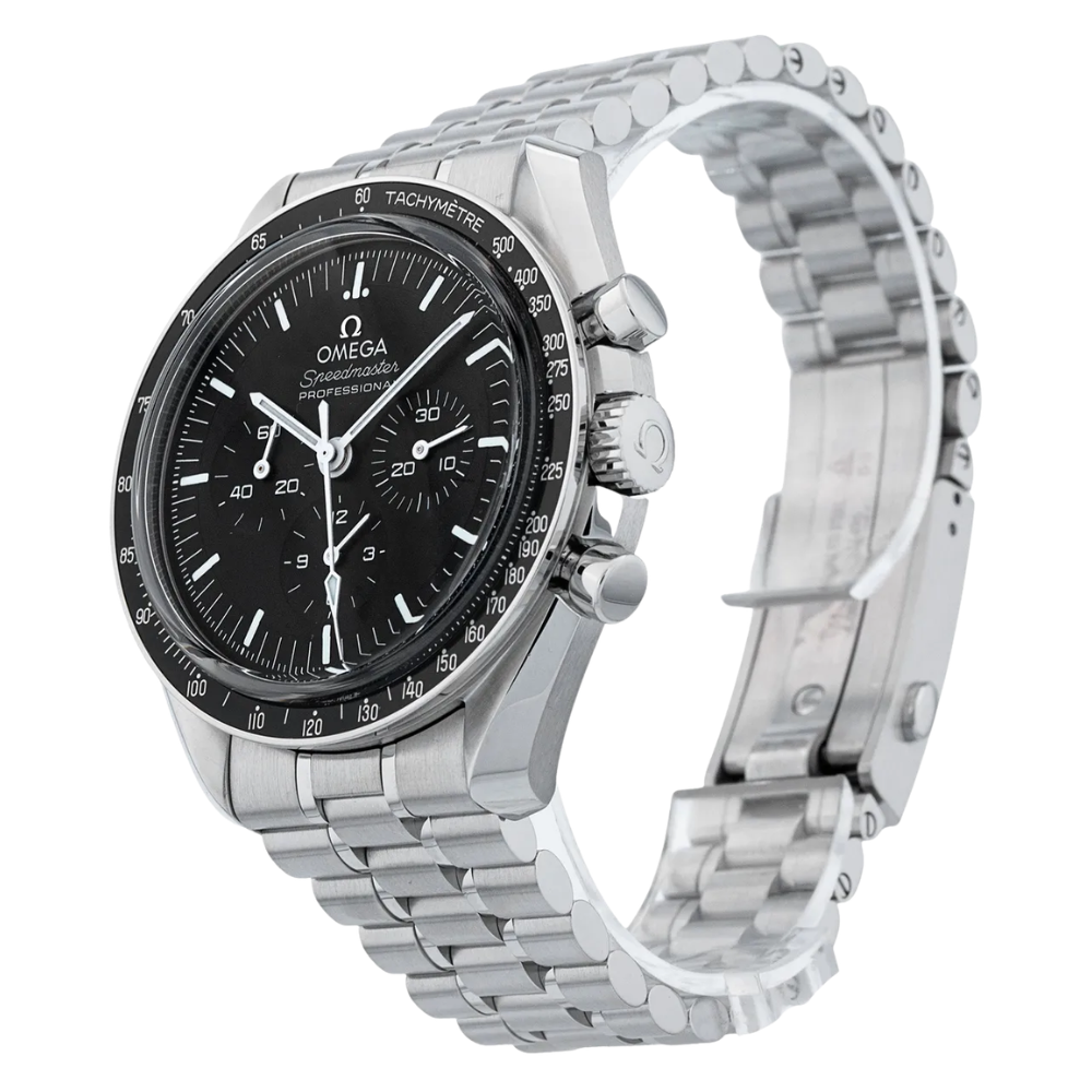 Chronograph, steel, black tachymeter bezel, black dial