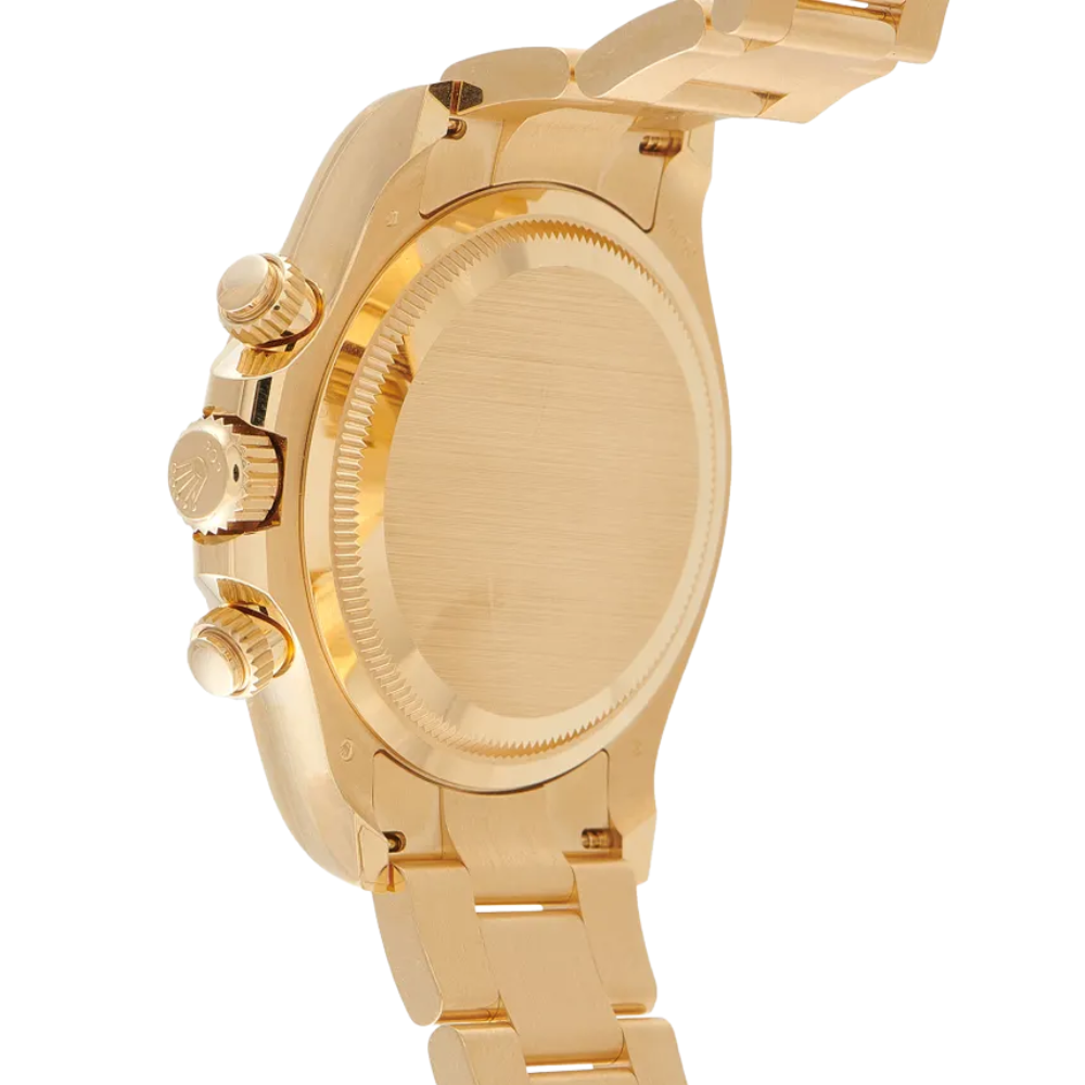 Round dress watch, full gold, green sunburst dial, 5-link bracelet