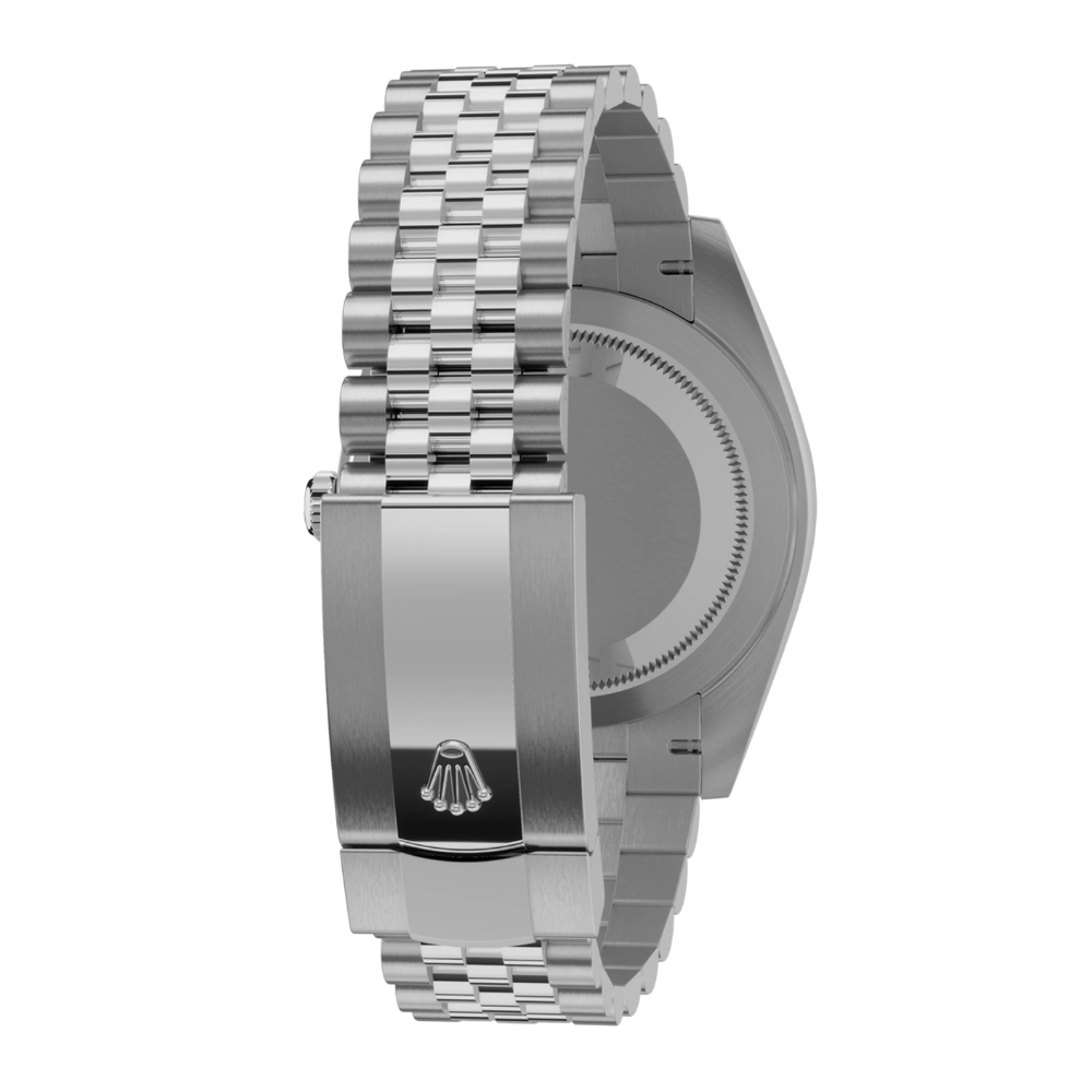 Square case with fluted sides, steel, graphite dial, 5-link bracelet