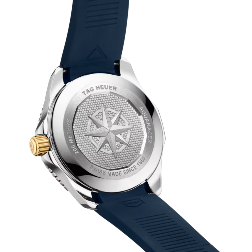 Octagonal, steel with bronze-olive bezel, ivory dial, white rubber strap