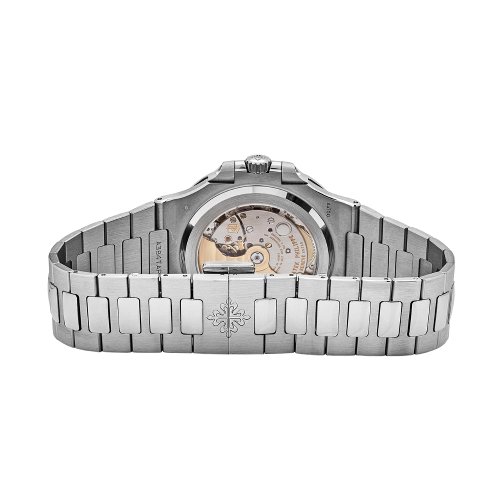 Rounded-square case, steel, navy dial with raised stripes