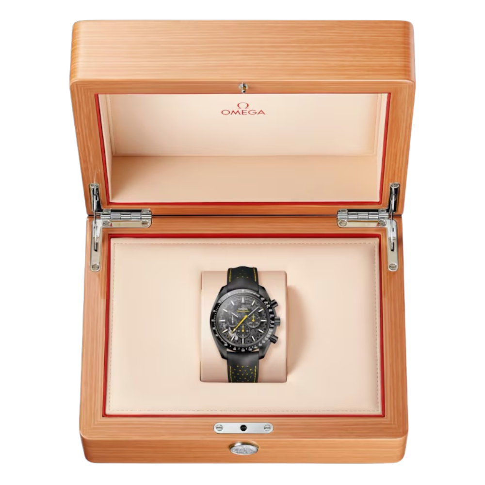 All-black chronograph, black leather strap