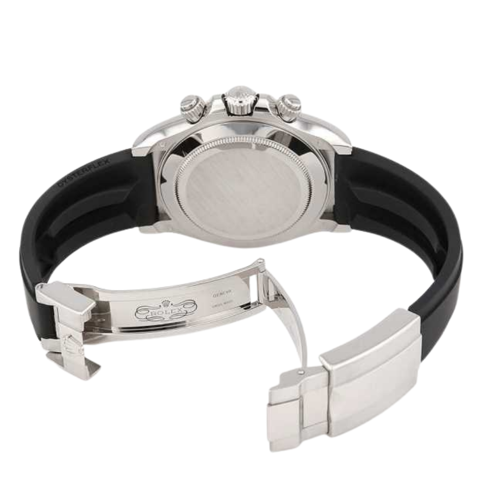 Minimalist, steel, silver-white sunburst dial, black rubber strap
