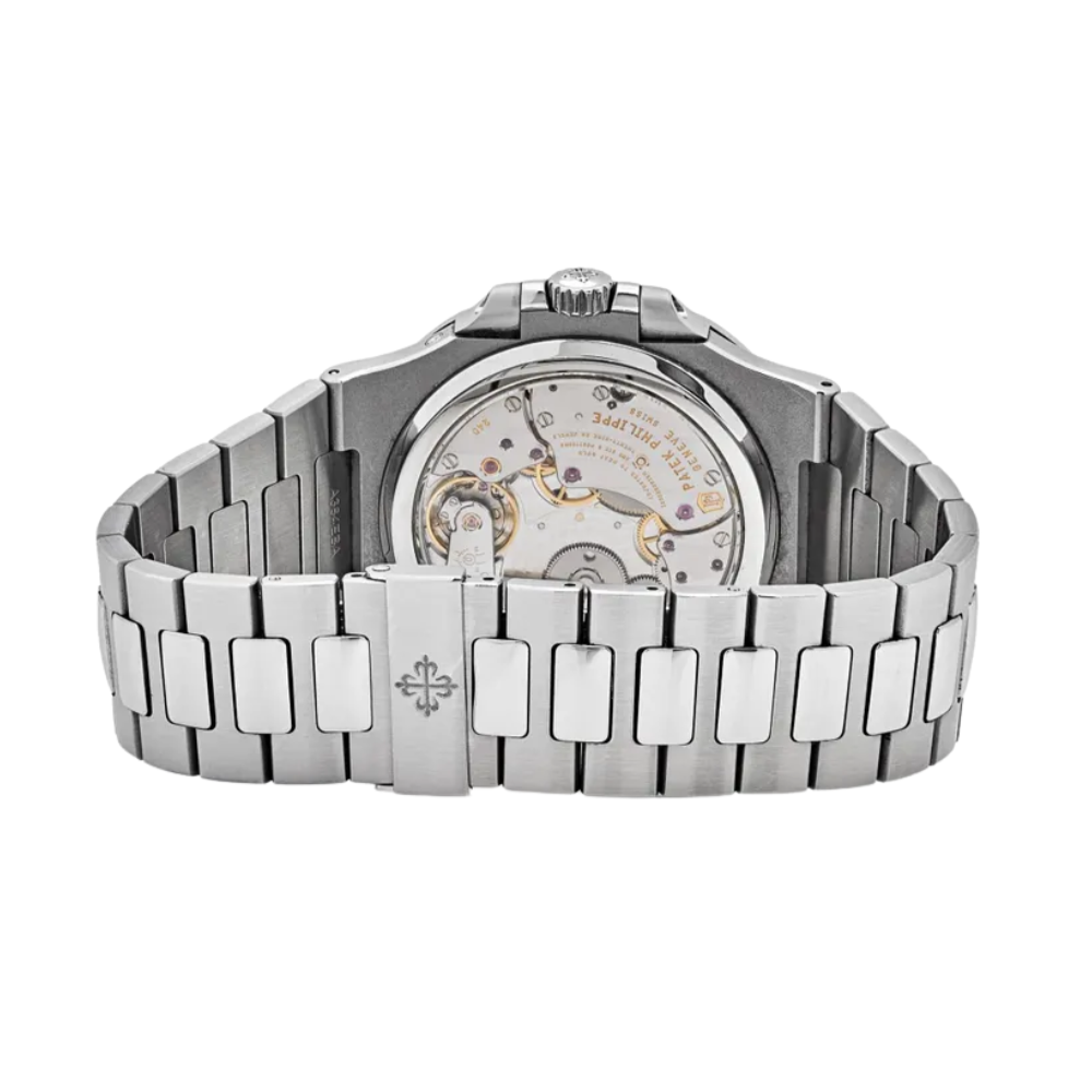 Moon phase and calendar, steel, striped blue dial