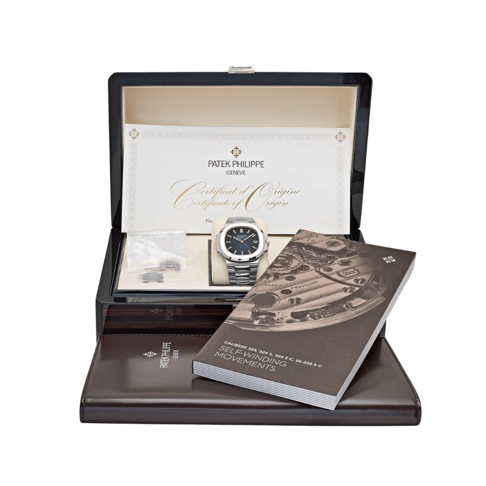 Rounded-square case, steel, navy dial with raised stripes