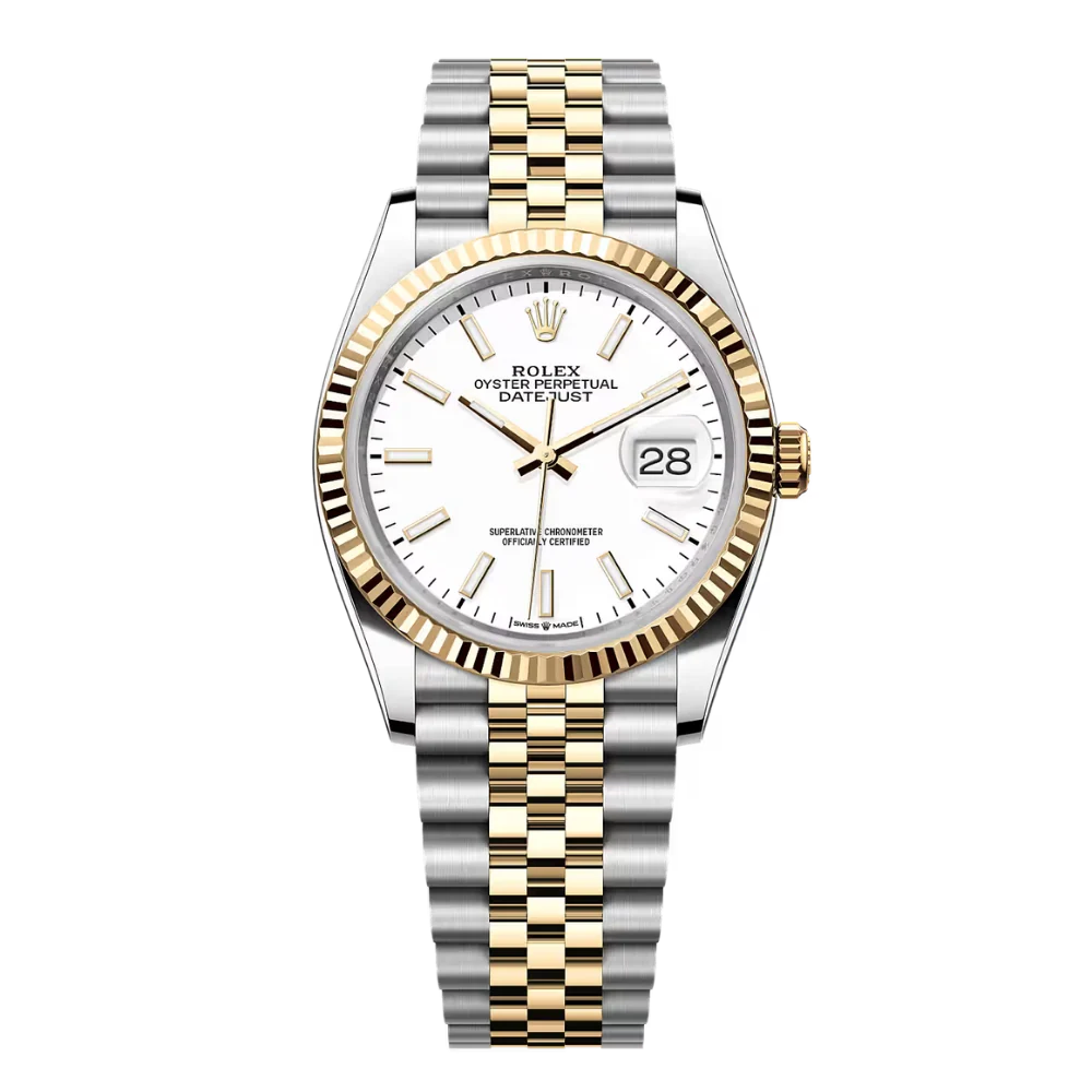 Two-tone steel and gold chronograph, black dial