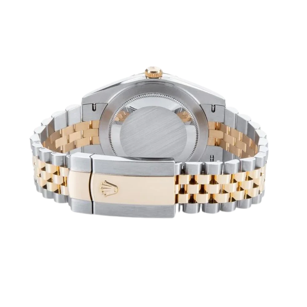 Two-tone steel and gold chronograph, black dial