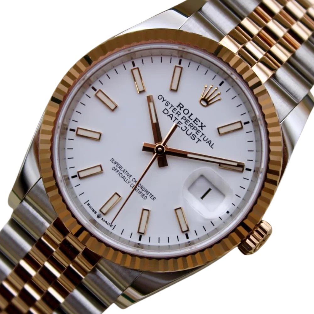 Two-tone steel and gold chronograph, black dial